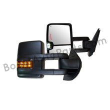 Load image into Gallery viewer, boost auto parts tow towing mirrors mirror chevy gm gmc silverado sierra 1500 2500hd duramax black chrome smoked amber paint to match white boost auto parts boostautoparts.com