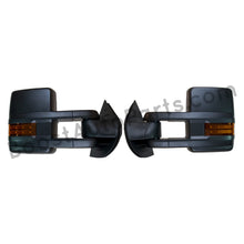 Load image into Gallery viewer, boost auto parts tow towing mirrors mirror chevy gm gmc silverado sierra 1500 2500hd duramax black chrome smoked amber paint to match white boost auto parts boostautoparts.com