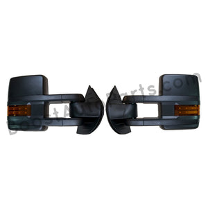 boost auto parts tow towing mirrors mirror chevy gm gmc silverado sierra 1500 2500hd duramax black chrome smoked amber paint to match white boost auto parts boostautoparts.com