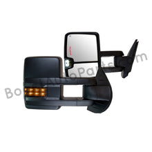 Load image into Gallery viewer, boost auto parts tow towing mirrors mirror chevy gm gmc silverado sierra 1500 2500hd duramax black chrome smoked amber paint to match white boost auto parts boostautoparts.com