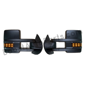 boost auto parts tow towing mirrors mirror chevy gm gmc silverado sierra 1500 2500hd duramax black chrome smoked amber paint to match white boost auto parts boostautoparts.com