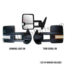 Load image into Gallery viewer, boost auto parts tow towing mirrors mirror chevy gm gmc silverado sierra 1500 2500hd duramax black chrome smoked amber paint to match white boost auto parts boostautoparts.com