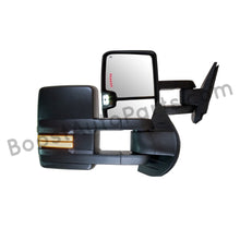 Load image into Gallery viewer, boost auto parts tow towing mirrors mirror chevy gm gmc silverado sierra 1500 2500hd duramax black chrome smoked amber paint to match white boost auto parts boostautoparts.com