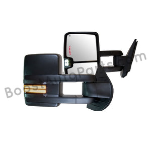 boost auto parts tow towing mirrors mirror chevy gm gmc silverado sierra 1500 2500hd duramax black chrome smoked amber paint to match white boost auto parts boostautoparts.com