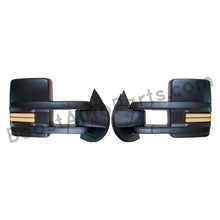 Load image into Gallery viewer, boost auto parts tow towing mirrors mirror chevy gm gmc silverado sierra 1500 2500hd duramax black chrome smoked amber paint to match white boost auto parts boostautoparts.com