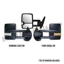 Load image into Gallery viewer, boost auto parts tow towing mirrors mirror chevy gm gmc silverado sierra 1500 2500hd duramax black chrome smoked amber paint to match white boost auto parts boostautoparts.com