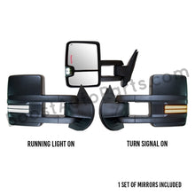 Load image into Gallery viewer, boost auto parts tow towing mirrors mirror chevy gm gmc silverado sierra 1500 2500hd duramax black chrome smoked amber paint to match white boost auto parts boostautoparts.com