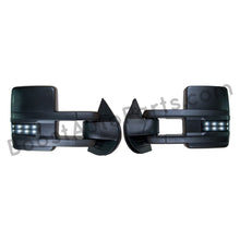 Load image into Gallery viewer, boost auto parts tow towing mirrors mirror chevy gm gmc silverado sierra 1500 2500hd duramax black chrome smoked amber paint to match white boost auto parts boostautoparts.com