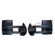 Load image into Gallery viewer, boost auto parts tow towing mirrors mirror chevy gm gmc silverado sierra 1500 2500hd duramax black chrome smoked amber paint to match white boost auto parts boostautoparts.com