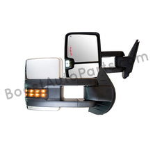 Load image into Gallery viewer, boost auto parts tow towing mirrors mirror chevy gm gmc silverado sierra 1500 2500hd duramax black chrome smoked amber paint to match white boost auto parts boostautoparts.com