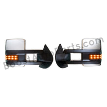 Load image into Gallery viewer, boost auto parts tow towing mirrors mirror chevy gm gmc silverado sierra 1500 2500hd duramax black chrome smoked amber paint to match white boost auto parts boostautoparts.com