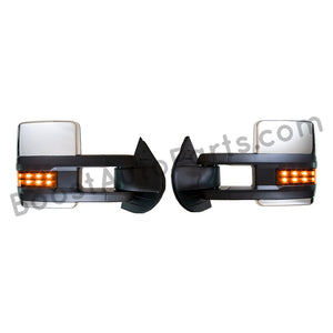 boost auto parts tow towing mirrors mirror chevy gm gmc silverado sierra 1500 2500hd duramax black chrome smoked amber paint to match white boost auto parts boostautoparts.com