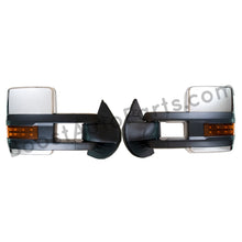 Load image into Gallery viewer, boost auto parts tow towing mirrors mirror chevy gm gmc silverado sierra 1500 2500hd duramax black chrome smoked amber paint to match white boost auto parts boostautoparts.com