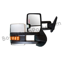 Load image into Gallery viewer, boost auto parts tow towing mirrors mirror chevy gm gmc silverado sierra 1500 2500hd duramax black chrome smoked amber paint to match white boost auto parts boostautoparts.com