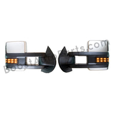 Load image into Gallery viewer, boost auto parts tow towing mirrors mirror chevy gm gmc silverado sierra 1500 2500hd duramax black chrome smoked amber paint to match white boost auto parts boostautoparts.com