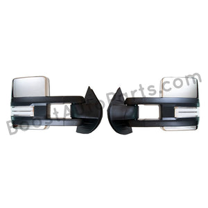 boost auto parts tow towing mirrors mirror chevy gm gmc silverado sierra 1500 2500hd duramax black chrome smoked amber paint to match white boost auto parts boostautoparts.com