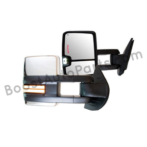 boost auto parts tow towing mirrors mirror chevy gm gmc silverado sierra 1500 2500hd duramax black chrome smoked amber paint to match white boost auto parts boostautoparts.com