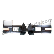 Load image into Gallery viewer, boost auto parts tow towing mirrors mirror chevy gm gmc silverado sierra 1500 2500hd duramax black chrome smoked amber paint to match white boost auto parts boostautoparts.com