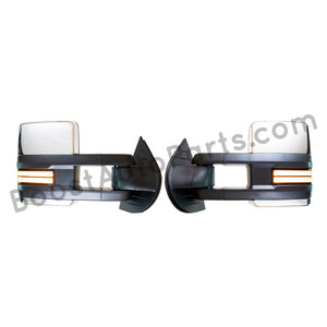 boost auto parts tow towing mirrors mirror chevy gm gmc silverado sierra 1500 2500hd duramax black chrome smoked amber paint to match white boost auto parts boostautoparts.com