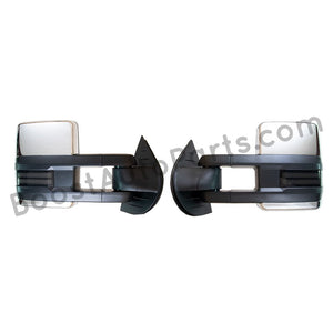 boost auto parts tow towing mirrors mirror chevy gm gmc silverado sierra 1500 2500hd duramax black chrome smoked amber paint to match white boost auto parts boostautoparts.com