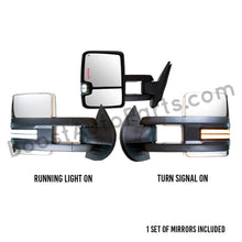 Load image into Gallery viewer, boost auto parts tow towing mirrors mirror chevy gm gmc silverado sierra 1500 2500hd duramax black chrome smoked amber paint to match white boost auto parts boostautoparts.com