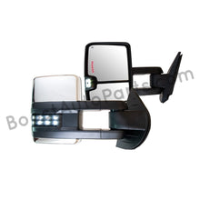 Load image into Gallery viewer, boost auto parts tow towing mirrors mirror chevy gm gmc silverado sierra 1500 2500hd duramax black chrome smoked amber paint to match white boost auto parts boostautoparts.com