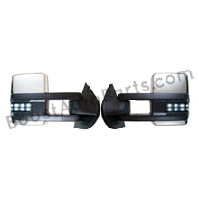 Load image into Gallery viewer, boost auto parts tow towing mirrors mirror chevy gm gmc silverado sierra 1500 2500hd duramax black chrome smoked amber paint to match white boost auto parts boostautoparts.com