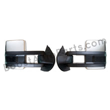 Load image into Gallery viewer, boost auto parts tow towing mirrors mirror chevy gm gmc silverado sierra 1500 2500hd duramax black chrome smoked amber paint to match white boost auto parts boostautoparts.com