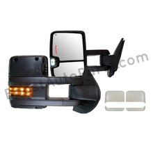 Load image into Gallery viewer, boost auto parts tow towing mirrors mirror chevy gm gmc silverado sierra 1500 2500hd duramax black chrome smoked amber paint to match white boost auto parts boostautoparts.com