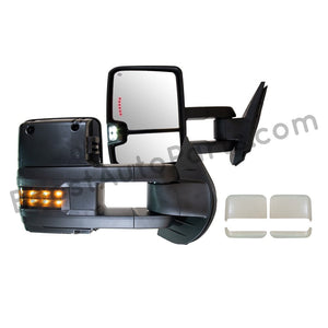 boost auto parts tow towing mirrors mirror chevy gm gmc silverado sierra 1500 2500hd duramax black chrome smoked amber paint to match white boost auto parts boostautoparts.com