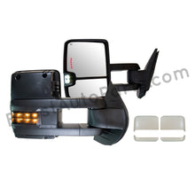 Load image into Gallery viewer, boost auto parts tow towing mirrors mirror chevy gm gmc silverado sierra 1500 2500hd duramax black chrome smoked amber paint to match white boost auto parts boostautoparts.com