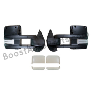 boost auto parts tow towing mirrors mirror chevy gm gmc silverado sierra 1500 2500hd duramax black chrome smoked amber paint to match white boost auto parts boostautoparts.com