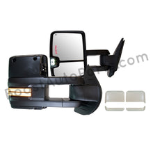 Load image into Gallery viewer, boost auto parts tow towing mirrors mirror chevy gm gmc silverado sierra 1500 2500hd duramax black chrome smoked amber paint to match white boost auto parts boostautoparts.com