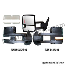 Load image into Gallery viewer, boost auto parts tow towing mirrors mirror chevy gm gmc silverado sierra 1500 2500hd duramax black chrome smoked amber paint to match white boost auto parts boostautoparts.com