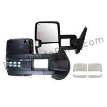 Load image into Gallery viewer, boost auto parts tow towing mirrors mirror chevy gm gmc silverado sierra 1500 2500hd duramax black chrome smoked amber paint to match white boost auto parts boostautoparts.com