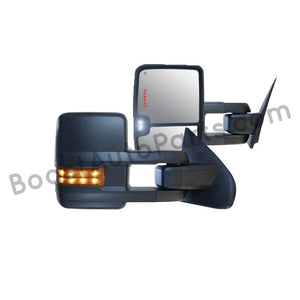 boost auto parts tow towing mirrors mirror chevy gm gmc silverado sierra 1500 2500hd duramax black chrome smoked amber paint to match white boost auto parts boostautoparts.com 2014