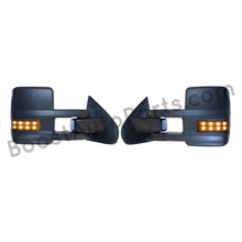 Load image into Gallery viewer, boost auto parts tow towing mirrors mirror chevy gm gmc silverado sierra 1500 2500hd duramax black chrome smoked amber paint to match white boost auto parts boostautoparts.com 2014