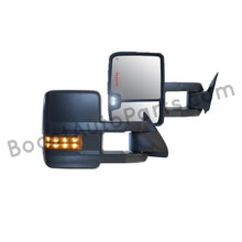 Load image into Gallery viewer, boost auto parts tow towing mirrors mirror chevy gm gmc silverado sierra 1500 2500hd duramax black chrome smoked amber paint to match white boost auto parts boostautoparts.com 1988 1989 1990 1991 1992 1993 1994 1995 1996 1997 1998