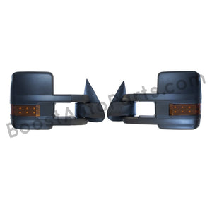 boost auto parts tow towing mirrors mirror chevy gm gmc silverado sierra 1500 2500hd duramax black chrome smoked amber paint to match white boost auto parts boostautoparts.com 1999 2000 2001 2002