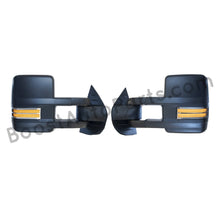 Load image into Gallery viewer, boost auto parts tow towing mirrors mirror chevy gm gmc silverado sierra 1500 2500hd duramax black chrome smoked amber paint to match white boost auto parts boostautoparts.com