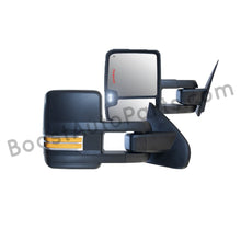 Load image into Gallery viewer, boost auto parts tow towing mirrors mirror chevy gm gmc silverado sierra 1500 2500hd duramax black chrome smoked amber paint to match white boost auto parts boostautoparts.com 2014