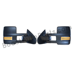 boost auto parts tow towing mirrors mirror chevy gm gmc silverado sierra 1500 2500hd duramax black chrome smoked amber paint to match white boost auto parts boostautoparts.com 2014