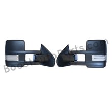 Load image into Gallery viewer, boost auto parts tow towing mirrors mirror chevy gm gmc silverado sierra 1500 2500hd duramax black chrome smoked amber paint to match white boost auto parts boostautoparts.com 2014