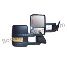 Load image into Gallery viewer, boost auto parts tow towing mirrors mirror chevy gm gmc silverado sierra 1500 2500hd duramax black chrome smoked amber paint to match white boost auto parts boostautoparts.com 1988 1989 1990 1991 1992 1993 1994 1995 1996 1997 1998