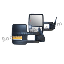 Load image into Gallery viewer, boost auto parts tow towing mirrors mirror chevy gm gmc silverado sierra 1500 2500hd duramax black chrome smoked amber paint to match white boost auto parts boostautoparts.com 1999 2000 2001 2002