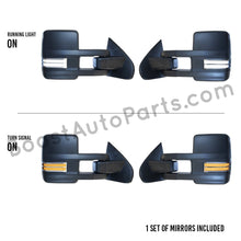 Load image into Gallery viewer, boost auto parts tow towing mirrors mirror chevy gm gmc silverado sierra 1500 2500hd duramax black chrome smoked amber paint to match white boost auto parts boostautoparts.com 2014