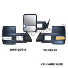 Load image into Gallery viewer, boost auto parts tow towing mirrors mirror chevy gm gmc silverado sierra 1500 2500hd duramax black chrome smoked amber paint to match white boost auto parts boostautoparts.com 1988 1989 1990 1991 1992 1993 1994 1995 1996 1997 1998