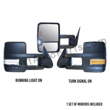 Load image into Gallery viewer, boost auto parts tow towing mirrors mirror chevy gm gmc silverado sierra 1500 2500hd duramax black chrome smoked amber paint to match white boost auto parts boostautoparts.com 1999 2000 2001 2002