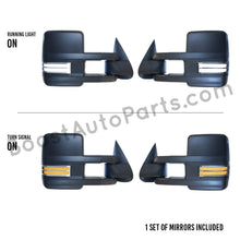 Load image into Gallery viewer, boost auto parts tow towing mirrors mirror chevy gm gmc silverado sierra 1500 2500hd duramax black chrome smoked amber paint to match white boost auto parts boostautoparts.com 1999 2000 2001 2002