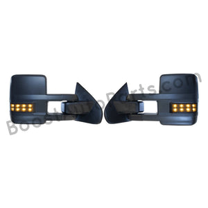 boost auto parts tow towing mirrors mirror chevy gm gmc silverado sierra 1500 2500hd duramax black chrome smoked amber paint to match white boost auto parts boostautoparts.com 2014